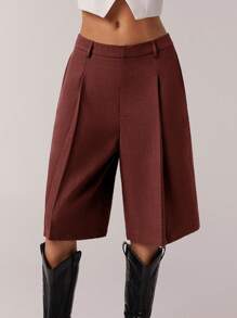SHEIN Forever 21 Bermudas grises minimalistas para mujer para uso diario en primavera - Burdeos - Ver 5