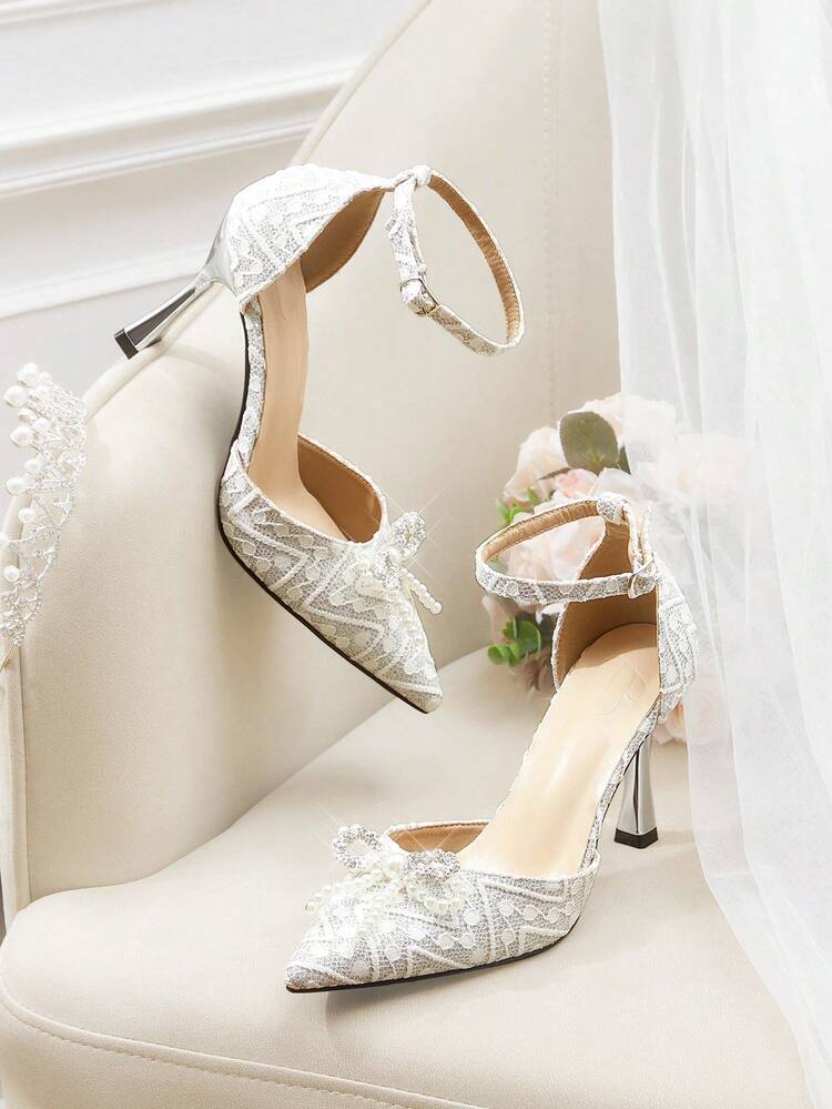 CUCCOO HITCHD 女性用新作ベージュレースメッシュリボンラインストーン尖った つま先 スティレットヒール ホロウアウト ファッション ハイヒールパンプス