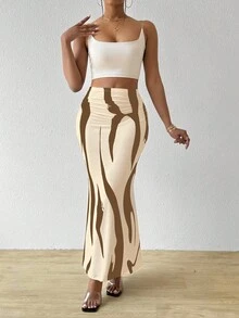 BamGleam 女式印花美人鱼长裙 女式秋季服装 - 鏽棕色 - 查看 5