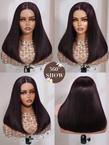 99jA Burgundy 2x6 Bob Wig 100% Human Hair Lace Front 180% Density Short Straight Transparent Lace Pre Plucked Baby Hair Install Adjustable Straps Breathable Cap Heat Resistant For Women - 99JA - View 6