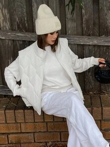 DAZY Women's Quilted Sleeveless Padded Coat With Stand Collar, Autumn/Winter Jacket Vest Vacation - White - View 1