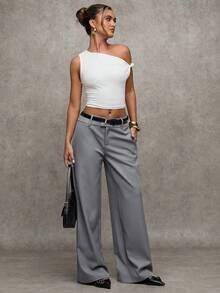 SHEIN BAE Damen Lässig Weite Hose, Einfarbig, Herbstkleidung für Frauen, Herbstkleidung Damen, Winterkleidung Damen, Halloween, Streetwear, Rückkehr zur Schule, Herbstkleidung für Frauen, Herbst, Herbstkleidung Damen, Winterkleidung Damen - Grau - Übersicht 7