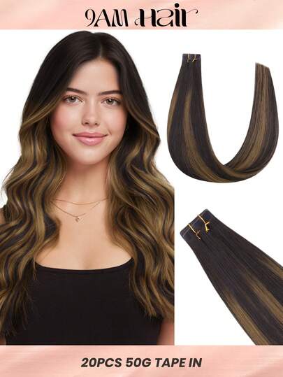 20PCS Straight Tape In Human Hair Extensions 100% Real Remy Human Hair 14-24inches Natural High Quality 50G/Pack For Salon Silky Seamless Invisible PU Tape In Hair Extensions