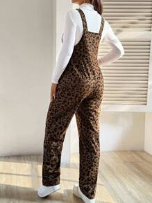 SHEIN Leopard-Muster Jumpsuit für schwangere Frauen, lässig und locker, ärmellos - Khaki - Übersicht 2
