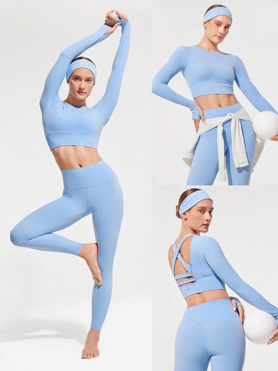 FeatherFit™ Criss Cross Backless Cropped Sports Long Sleeve Tee Low Impact Yoga Pilates Daily