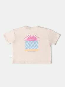 SUMWON Summer Beach Two Piece Set Girls T-Shirt Drawstring Shorts Wear Sunshine Wave Print Casual Holiday Outfit Wear Playtime Clothes - Multicolor - View 6