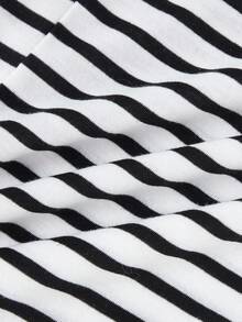 SHEIN 2 件女士休闲黑白条纹印花松紧腰抽绳宽松直筒睡衣套装条纹睡裤条纹睡衣女士睡裤两件套睡衣套装睡裤，秋季衣服 - 黑與白 - 查看 3