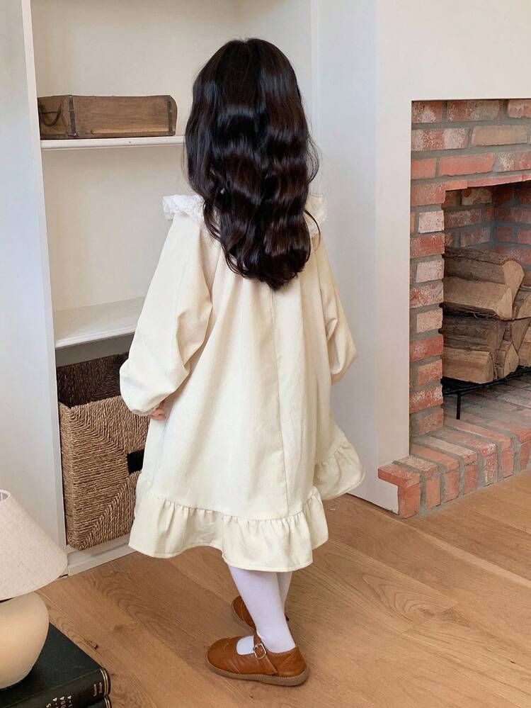 Young Girl Contrast Color Velvet Mid-Length Party Birthday Dress Fall, Winter