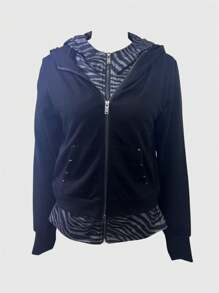 ROMWE EDITION Distressed Layered Colorblock Hoodie Sweatshirt For Women - Brown - View 11