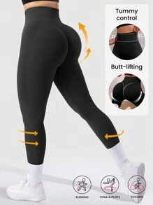 Easithlete Quần legging ôm sát cạp cao liền mạch dành cho nữ - Quần bó bụng co giãn mềm mại nhanh khô thoáng khí co giãn 4 chiều nâng mông dùng khi đi bộ đường dài tập luyện chạy bộ đạp xe yoga bóng chày thường ngày - màu đen - Xem 8