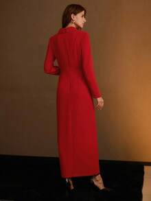 MOTF PREMIUM VESTIDO CON ABERTURA EN EL MUSLO Y BOTONES DE METAL - Rojo - Ver 3