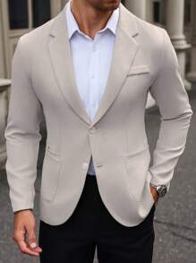 Calvornis Men's Solid Color Notched Collar Long Sleeve Casual Business Suit Jacket, Spring/Autumn - Apricot - View 3