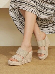Styleloop Sandalias de plataforma de suela gruesa casuales de vacaciones para mujer - Albaricoque - Ver 2