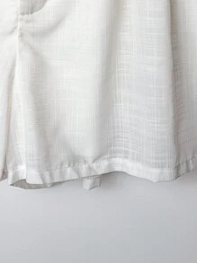 SHEIN Clasi Plus Size Collared Pocket Embroidered Puff Sleeve Shirt & Shorts 2 Pieces Set - White - View 3