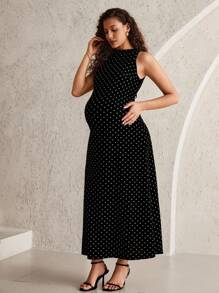 MaterniWear Sleeveless Polka Dot Maternity Dress, Fashionable For Summer  Old Money Style Women   Work/Office  Polka Dot Dress  Office Dress  Work Outfits For Women   Work/Office  Polka Dot Print Back Strap