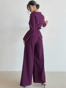 Firerie Women's Solid Color Wide Leg Loose Elegant Pants - Red Violet - View 2