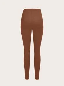 Slaydiva Quần legging dệt kim trơn màu thường ngày màu kaki, màu cà phê đậm, tông màu da, kiểu dáng dài thích hợp cho mùa hè, mùa thu, mùa đông, thích hợp cho các buổi đi chơi và mùa tựu trường - Nhiều màu - Xem 4