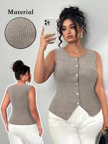 Elenzga Blusa casual de talla grande para mujer, de un solo pecho, de unicolor y acanalada - Albaricoque - Ver 1