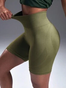 Powerista Women High Waist Slimming Casual Summer Sports Shorts Workout Short - Olive Green - View 5