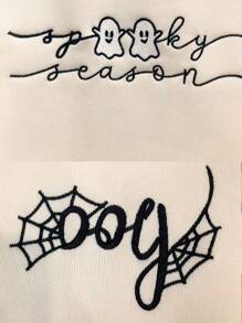 INAWLY Sweatshirt décontracté à col rond avec lettrage "BOO" brodé, cadeau d'Halloween - Nude - Voir 5