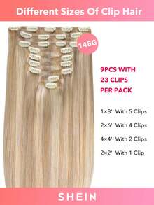 9 piezas de extensiones de cabello con clip recto 100% cabello humano real de 14-24 pulgadas 148G con doble trama, extensiones de cabello invisibles con clip, cabello humano Remy natural para uso diario de mujeres y niñas - S18A/613A - Ver 5