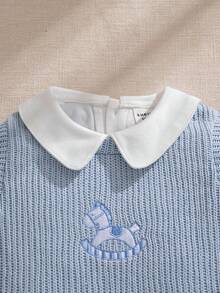 Souflis 2pcs Baby Boy Autumn New Fashion Lapel Long Sleeve Top & Cute Horse Print Sleeveless Jumpsuit Set Fall Winter - Multicolor - View 8