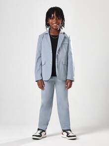 SUMWON Stylish Boys Formal Suit Two Piece Light Blue Blazer Pants Set Wedding Party Special Occasion Matching Outfit Classic Modern Cut Fall Winter - Dusty Blue - View 5