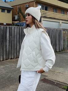 DAZY Women's Quilted Sleeveless Padded Coat With Stand Collar, Autumn/Winter Jacket Vest Vacation - White - View 4