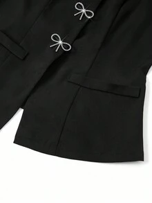 SHEIN Ellevyn Áo vest không tay cổ tròn cho nữ, trang trí nơ pha lê đen, thanh lịch để mặc hàng ngày, đi làm, xuân/hè, áo sơ mi thu - màu đen - Xem 5