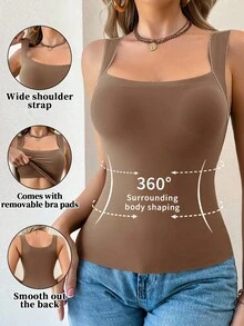 SHEIN 1pc Women Seamless Shaping Top, Waist & Abdomen Slimming, Solid Color Minimalist Fitted Comfortable