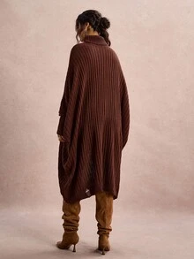 Freevana 大码女式纯色高领蝙蝠袖长袖高低下摆休闲套头衫