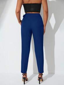 SHEIN Cottnline Túi bên Thắt lưng Dài Quần - Xanh đậm - Xem 2