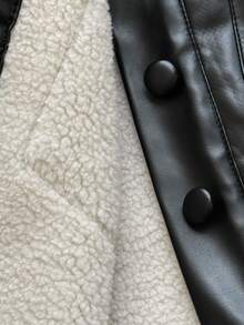 Maweii Plus Size Contrast Color PU Leather Short Jacket With Turndown Collar Winter Fall Autumn - Black - View 7