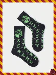HARRY POTTER X SHEIN 1 双女士徽章菱形格纹中筒袜 - 黑色 - 查看 2