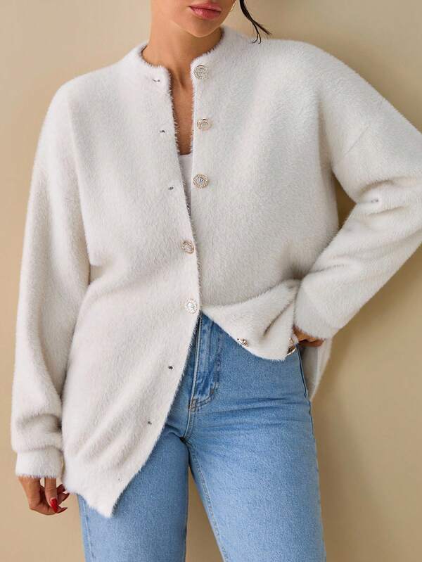 EURMUSE ChatGPT Said: Luxury Fuzzy Knit Cardigan With Jewel Buttons – Premium Sakallı Special Yarn Edition Fuzzy Cardigan Oversized Cardigan Cardigans For Women Button Up Cardigan / Vintage Chic Fashionable Elegant Metal Button Open Front Solid Color Opaque Sleeveless Round Crew Neck Business Jacket Work Outfits Waistcoat Slim Modest Minimalana Casaul Top Tank Knit Vest Sweater For Women Crew Neck Plain Dolman Fashion Casual Loose Cozy Solid Outfit Lounge Long Sleeve Pullover Wide Leg Pants Tracksuit Ca,Petite,Tall