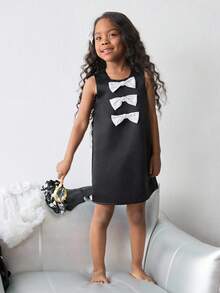 Maija Kids Maija Kids Young Girl Sleeveless Dress With Bow Decor Black Dress With White Bows Girls Black Dress With Bow Young Girls Black Dress With Bows Bow Dress Girls - Black - View 7