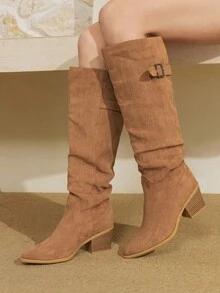 Styleloop Botas tejidas por encima de la rodilla, adecuadas para vacaciones, estilo bohemio, western y festivales de música - Albaricoque - Ver 5