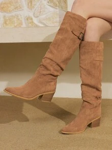 Styleloop Botas tejidas por encima de la rodilla, adecuadas para vacaciones, estilo bohemio, western y festivales de música - Albaricoque - Ver 2