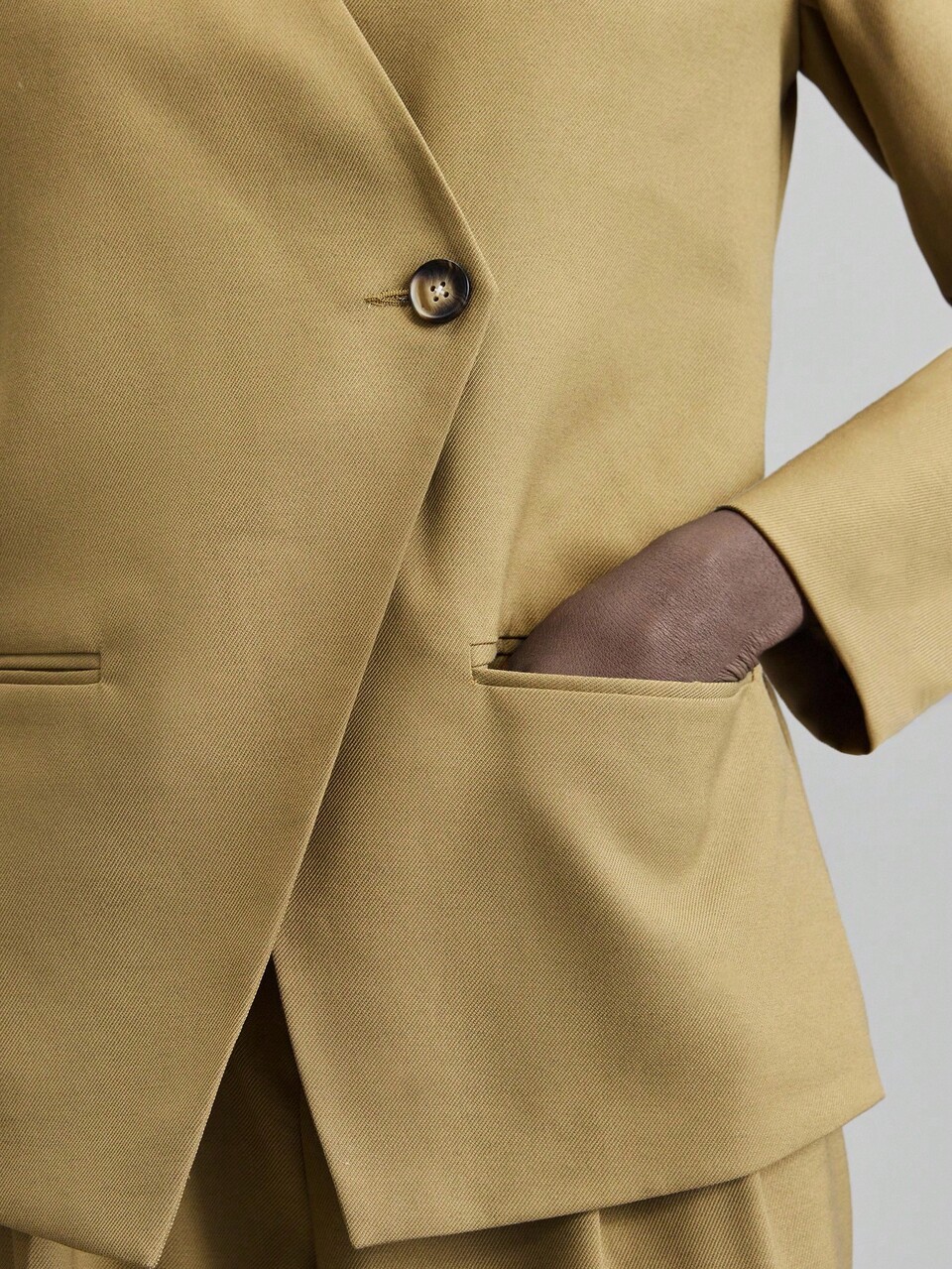 Mustard Yellow Summer Chic Office Women's Collarless Blazer Jacket,Wool Blend Material Minimalist Design,Modern Urban Business Casual Old Money Vibe