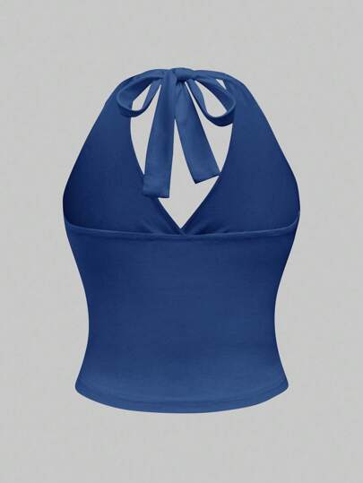 Grunge Punk Plus Size Leopard Print Ruched Waist Halter Neck Camisole