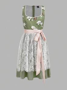 Fairmaia Butterfly Floral Waist Cinching Short Vintage Dress, For Beer Festival, Dirndl, Halloween - Green - View 1