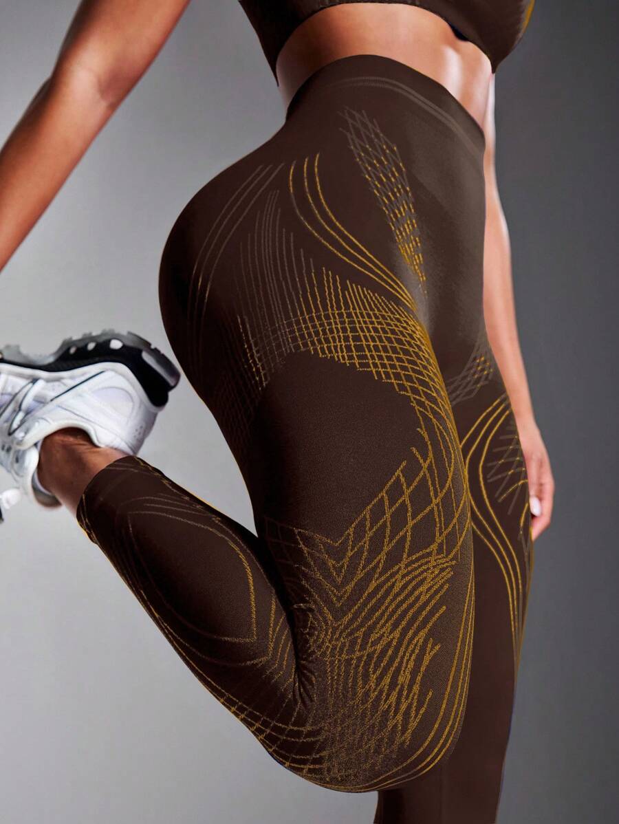 Powerista Women's Summer&Spring Gym&Fitness Sportswear Brown And Yellow Contrast Color High Waist Casual Fitness Leggings With Breathable Fabric