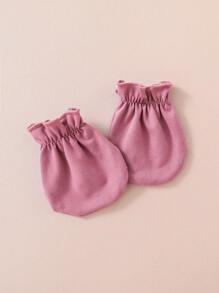 新生女嬰 4件組/睡衣秋冬套裝 素色荷葉袖連身衣、髮帶與帽子居家套裝 粉色柔軟舒適可愛室內居家服 - 玫紅色 - 查看 4