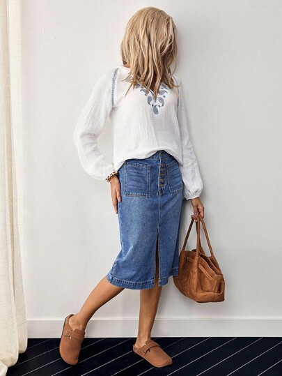 EMERY ROSE Váy mini denim xẻ đơn giản màu trơn dành cho nữ