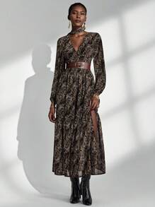 Almamuse Women's Elegant Paisley Print Long Sleeve Dress Fall Cloth For Women - Multicolor - View 2