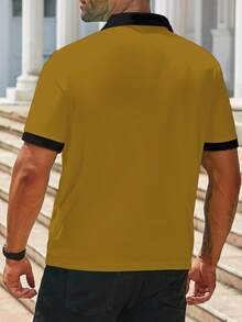 Manfinity Homme Plus Size Men's Contrast Color Block Collar Raglan Short Sleeve Casual Loose Polo Shirt - Ginger - View 2