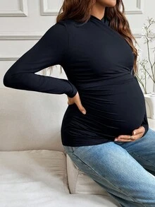 SHEIN 优雅孕妇长袖上衣，秋冬 - 黑色 - 查看 4
