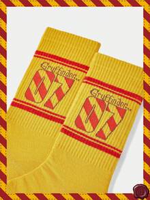 HARRY POTTER X SHEIN 1双女士舒适数字图案中筒袜 - 黃色 - 查看 2