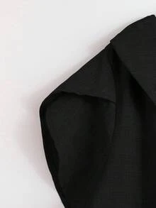 Linhara Plus Size Women's Casual Solid Color Button-Up Shirt - Black - View 3