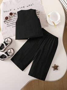 Bộ quần ống rộng lưng thun co giãn đơn giản màu đen dễ thương cho bé gái mùa hè - màu đen - Xem 8